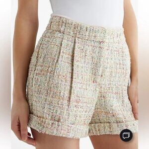 NWT Express Stylist High Waisted Sequin Tweed Pleated Shorts Size 10